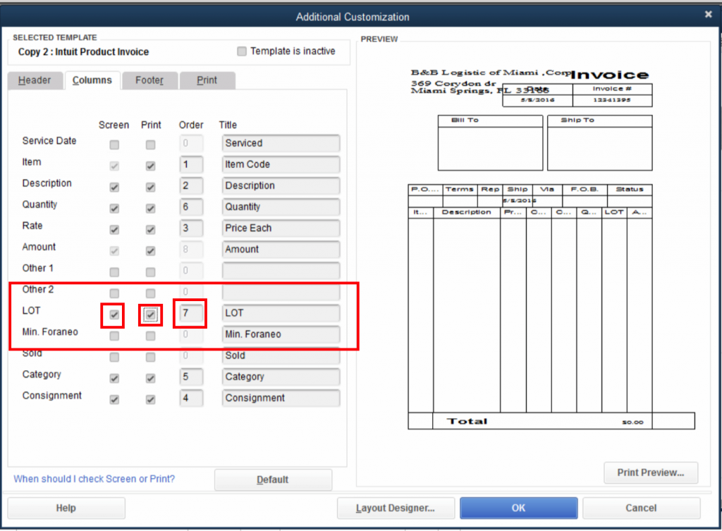 QuickBooks Lot Tracking 9 - Additional Customization - Checkmark LOT